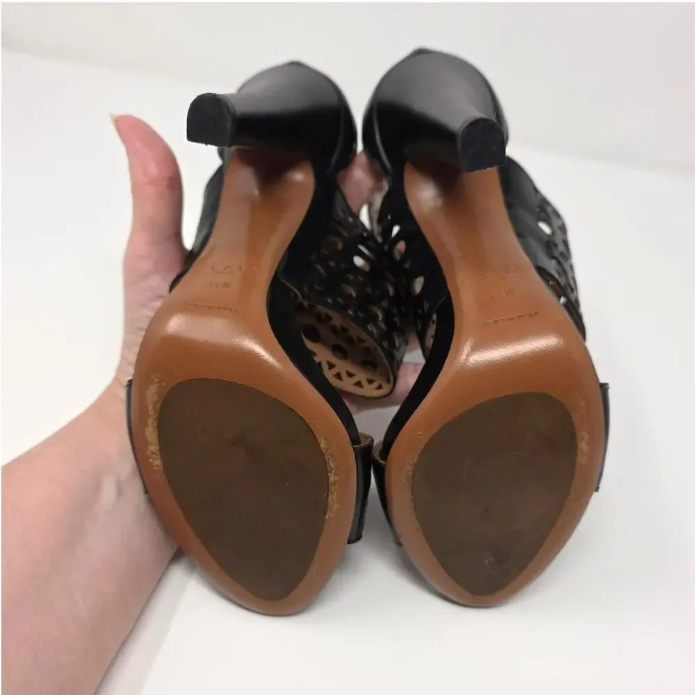 Alaia Black Caged Gladiator Sandal Heels Laser Cut Cutout Leather US 7.5 EU 37.5